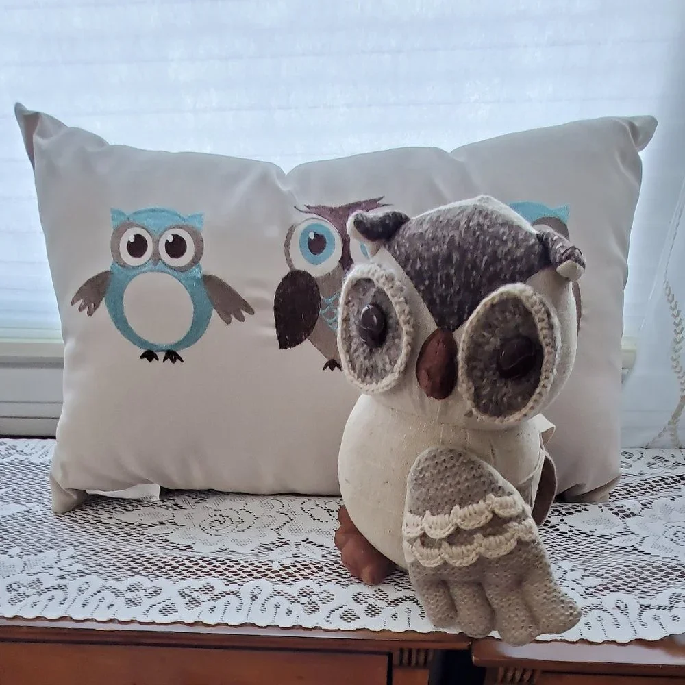 Three Embrodery Fall Owls Throw Pillow 23 X 13